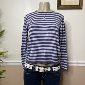 Evelyn & Arthur Women’s Y2K Vintage 100% Silk Striped Long-Sleeve Top